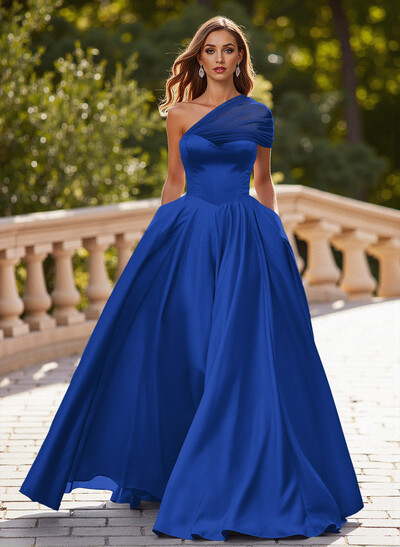 Whimsical A-Line One-Shoulder Satin Prom Dresses