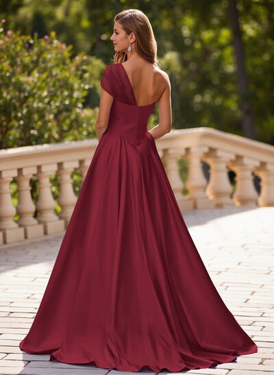 Whimsical A-Line One-Shoulder Satin Prom Dresses