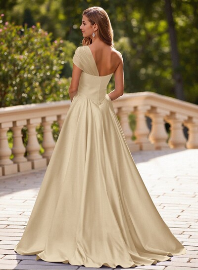 Whimsical A-Line One-Shoulder Satin Prom Dresses