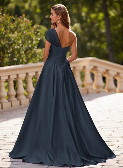 Whimsical A-Line One-Shoulder Satin Prom Dresses