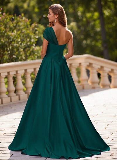 Whimsical A-Line One-Shoulder Satin Prom Dresses
