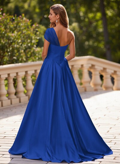 Whimsical A-Line One-Shoulder Satin Prom Dresses