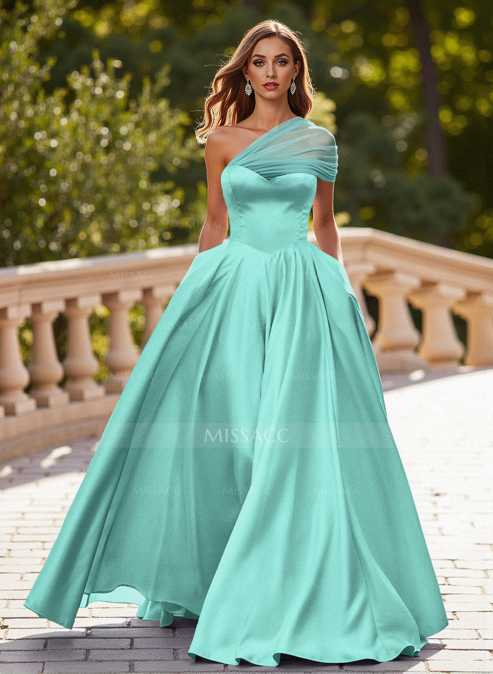 Whimsical A-Line One-Shoulder Satin Prom Dresses