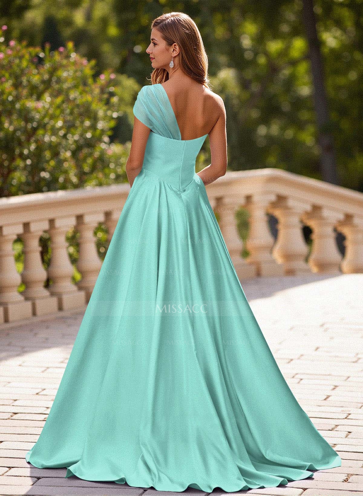 Whimsical A-Line One-Shoulder Satin Prom Dresses