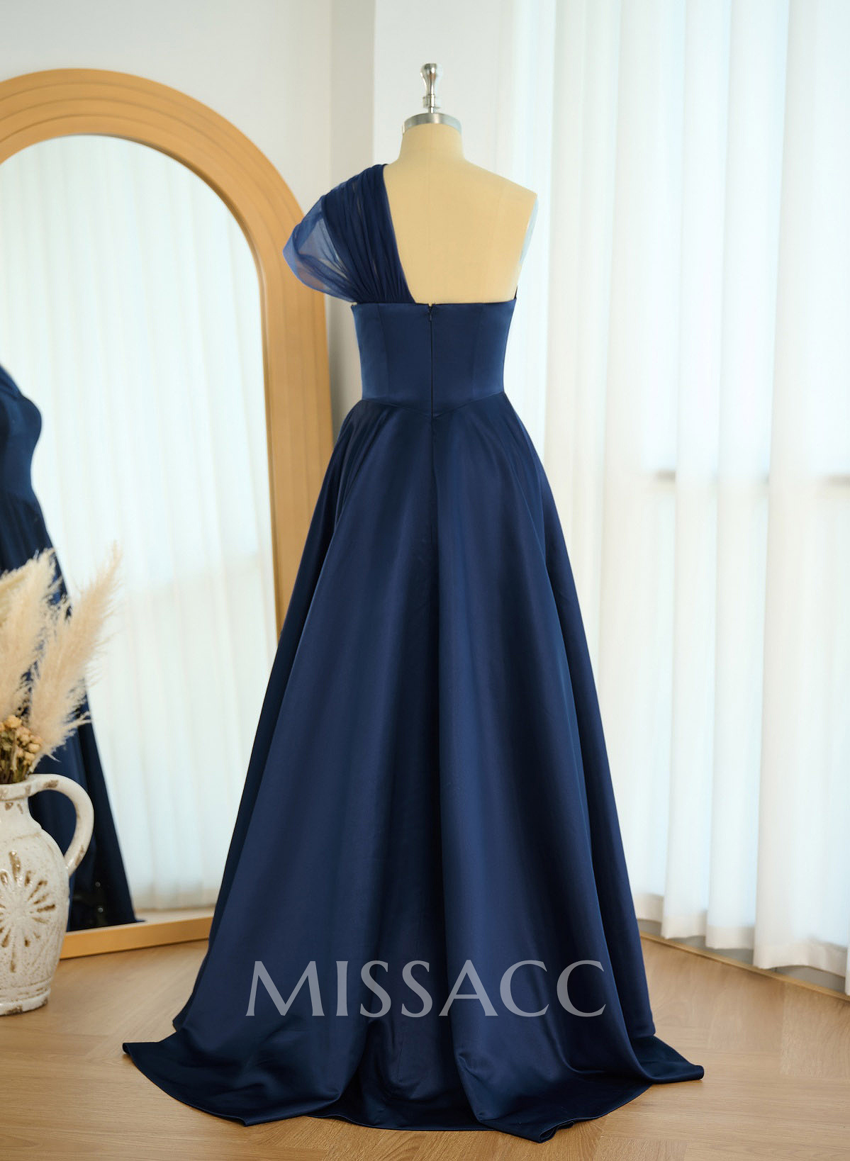 Whimsical A-Line One-Shoulder Satin Prom Dresses Whimsical A-Line One-Shoulder Satin Prom Dresses
