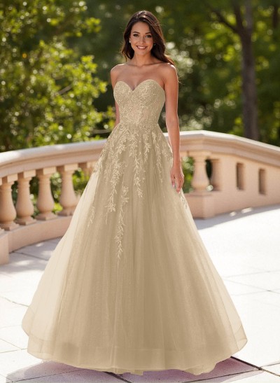 Dreamy Sweetheart Illusion Corset A-Line Sweep Train Lace/Tulle Prom Dresses
