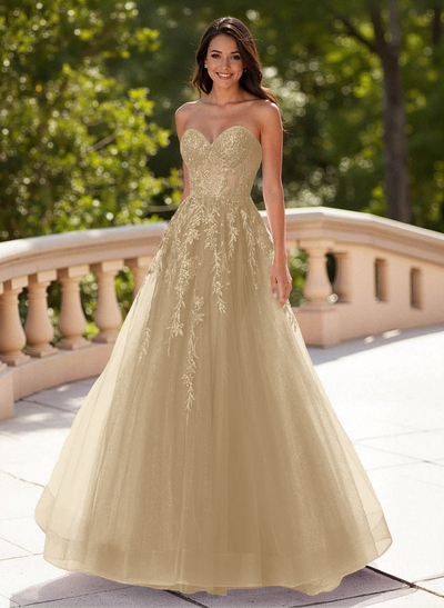 Dreamy Sweetheart Illusion Corset A-Line Sweep Train Lace/Tulle Prom Dresses