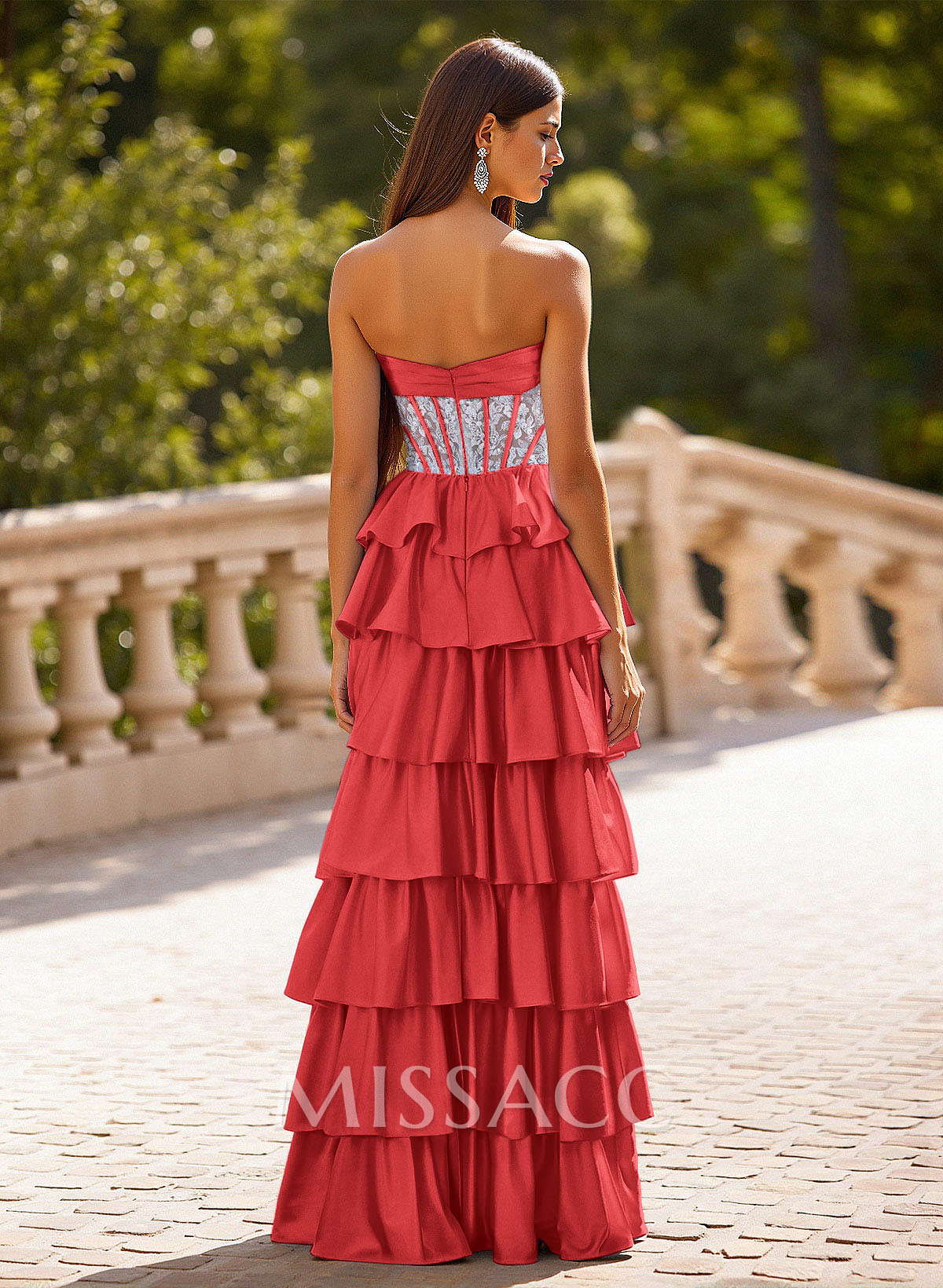 Princess Ball Gown Bow Accented A-Line Charmeuse Prom Dresses With Tiered Skirt