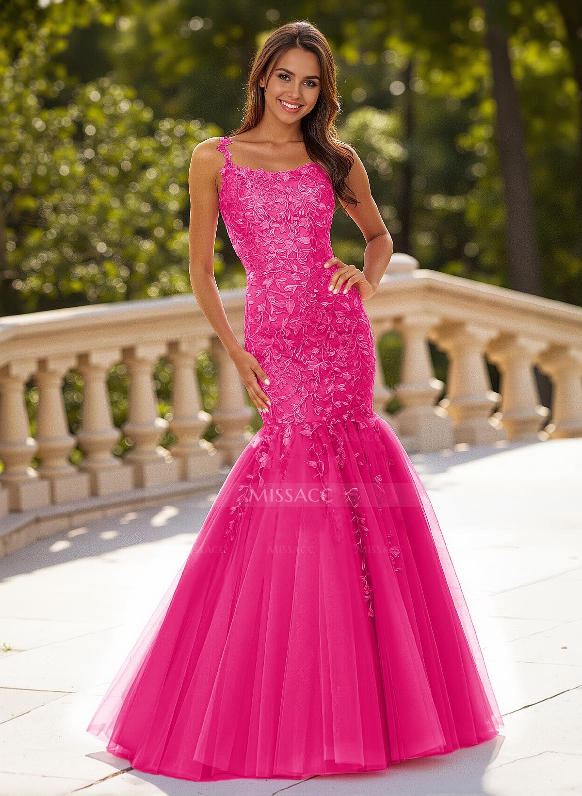 Dreamy Cowl Neck Criss Cross Back Mermaid Sweep Train Lace/Tulle Prom Dresses