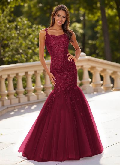 Dreamy Cowl Neck Criss Cross Back Mermaid Sweep Train Lace/Tulle Prom Dresses