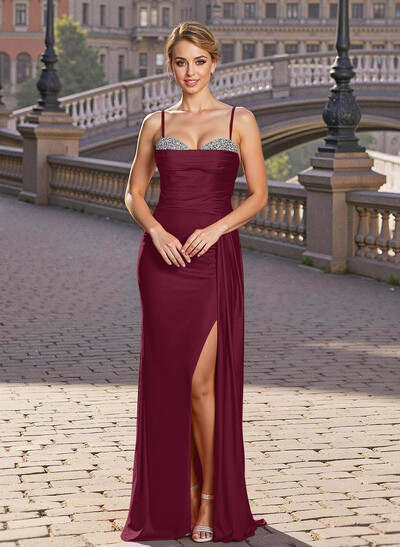 Sexy Sweetheart Sleeveless Silk Like Satin Prom Dresses With High Split