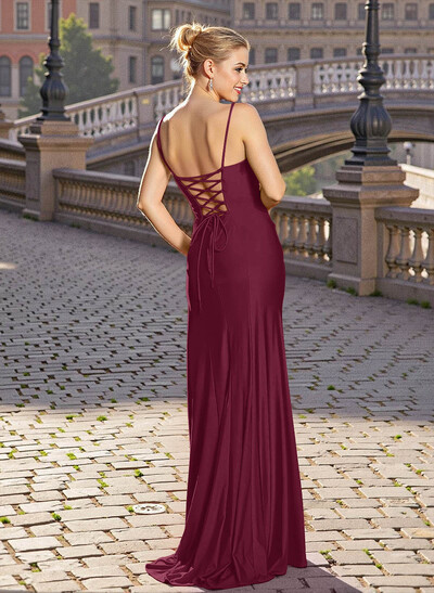 Sexy Sweetheart Sleeveless Silk Like Satin Prom Dresses With High Split