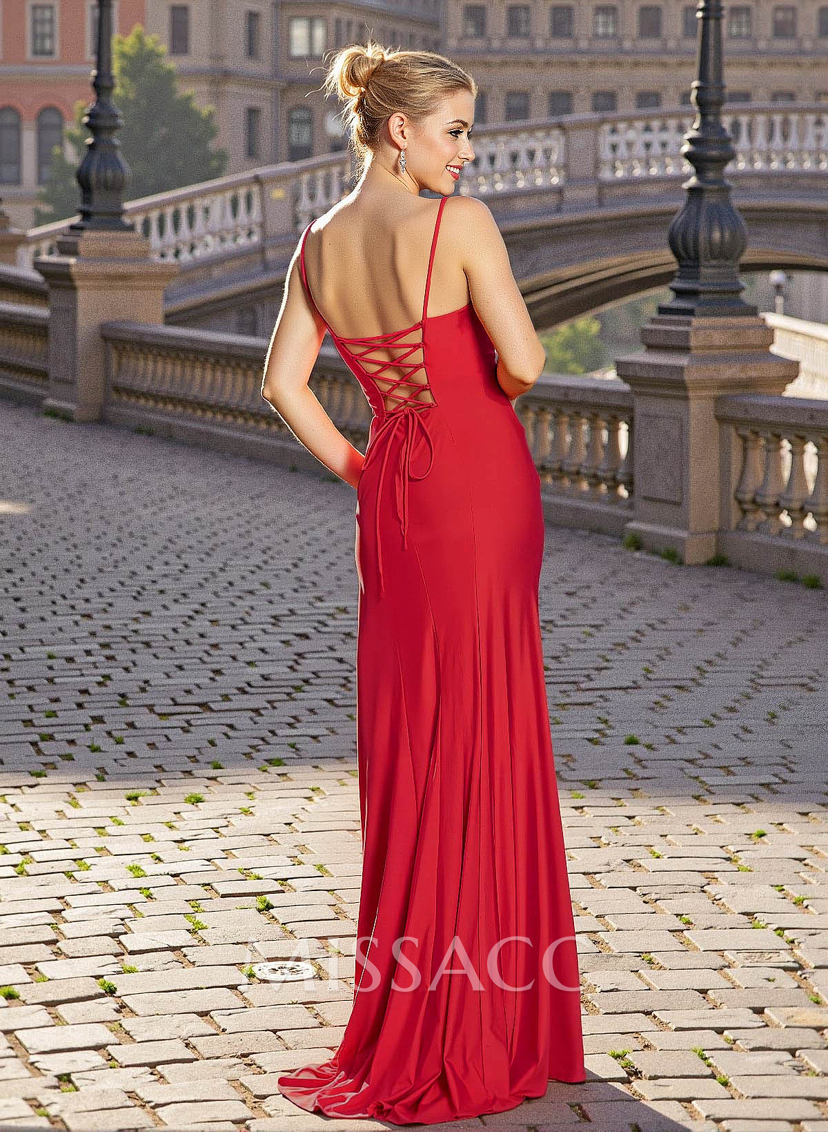 Sexy Sweetheart Sleeveless Silk Like Satin Prom Dresses With High Split