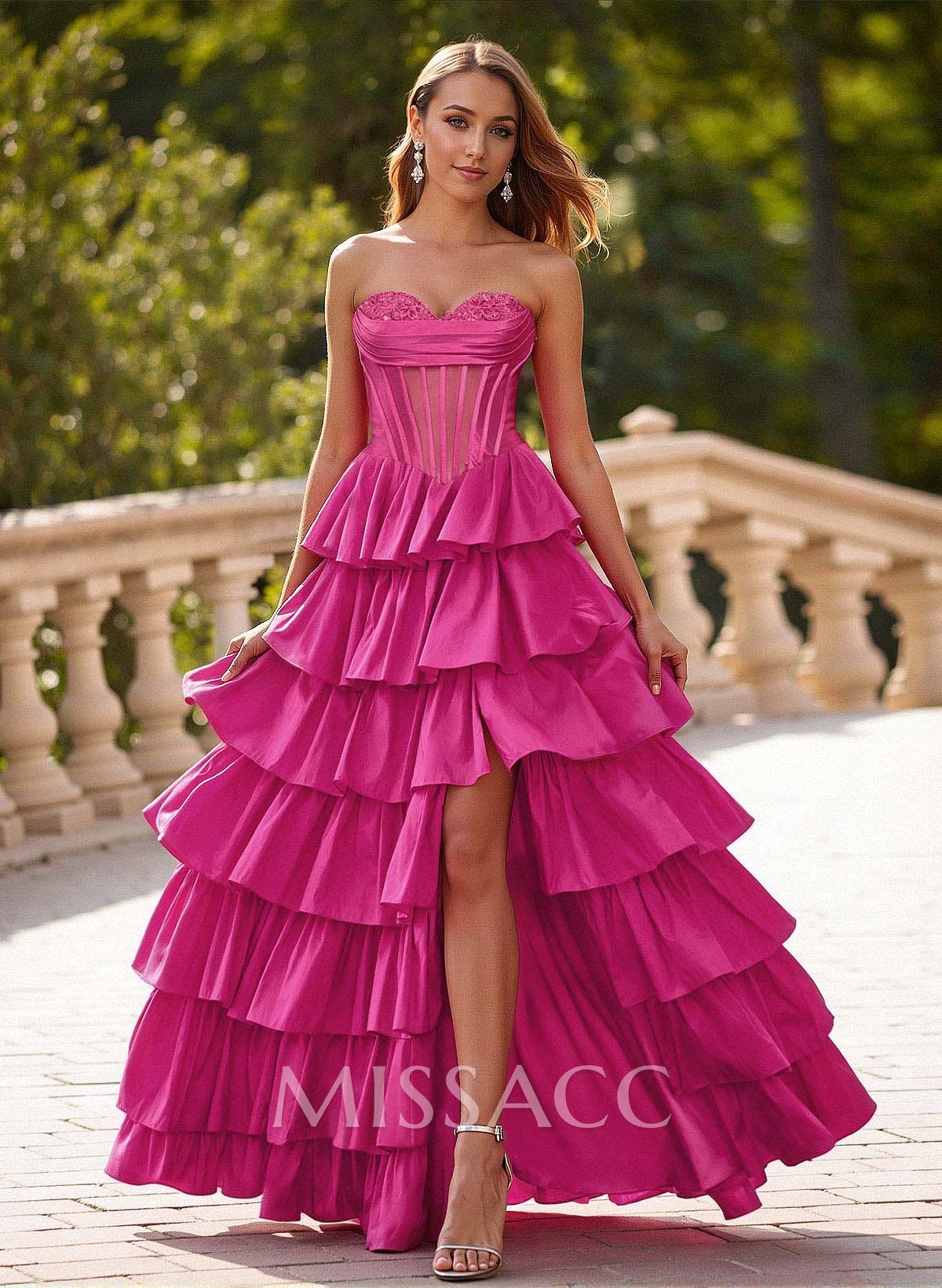 Princess Ball Gown A-Line Charmeuse Prom Dresses With Tiered Skirt Princess Ball Gown A-Line Charmeuse Prom Dresses With Tiered Skirt
