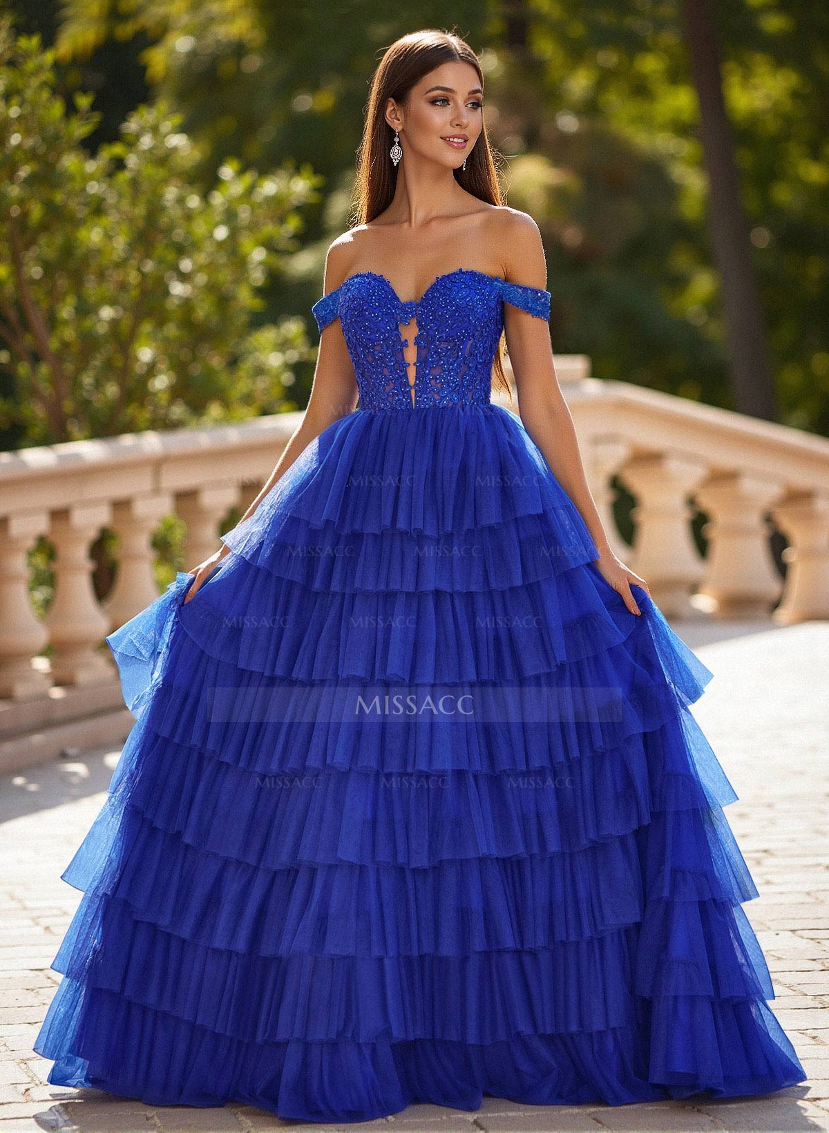 Elegant Off-The-Shoulder A-Line Sweep Train Tulle Prom Dresses With Lace