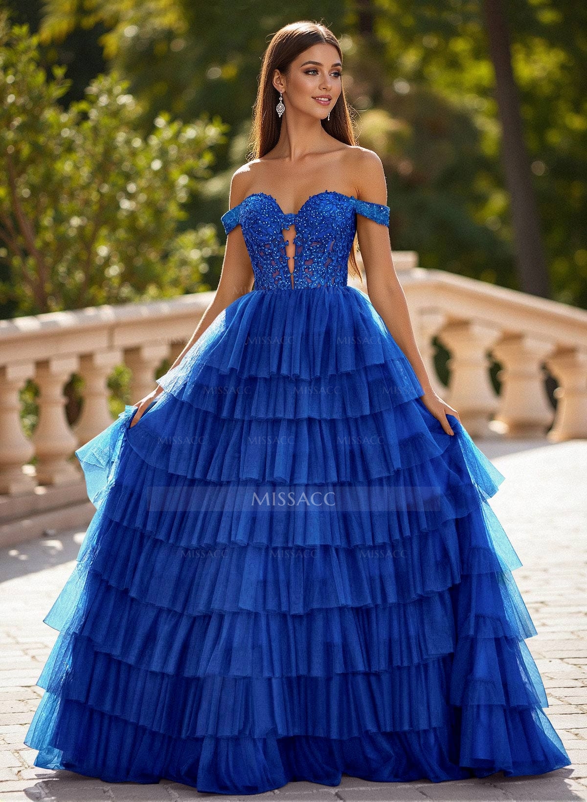 Elegant Off-The-Shoulder A-Line Sweep Train Tulle Prom Dresses With Lace