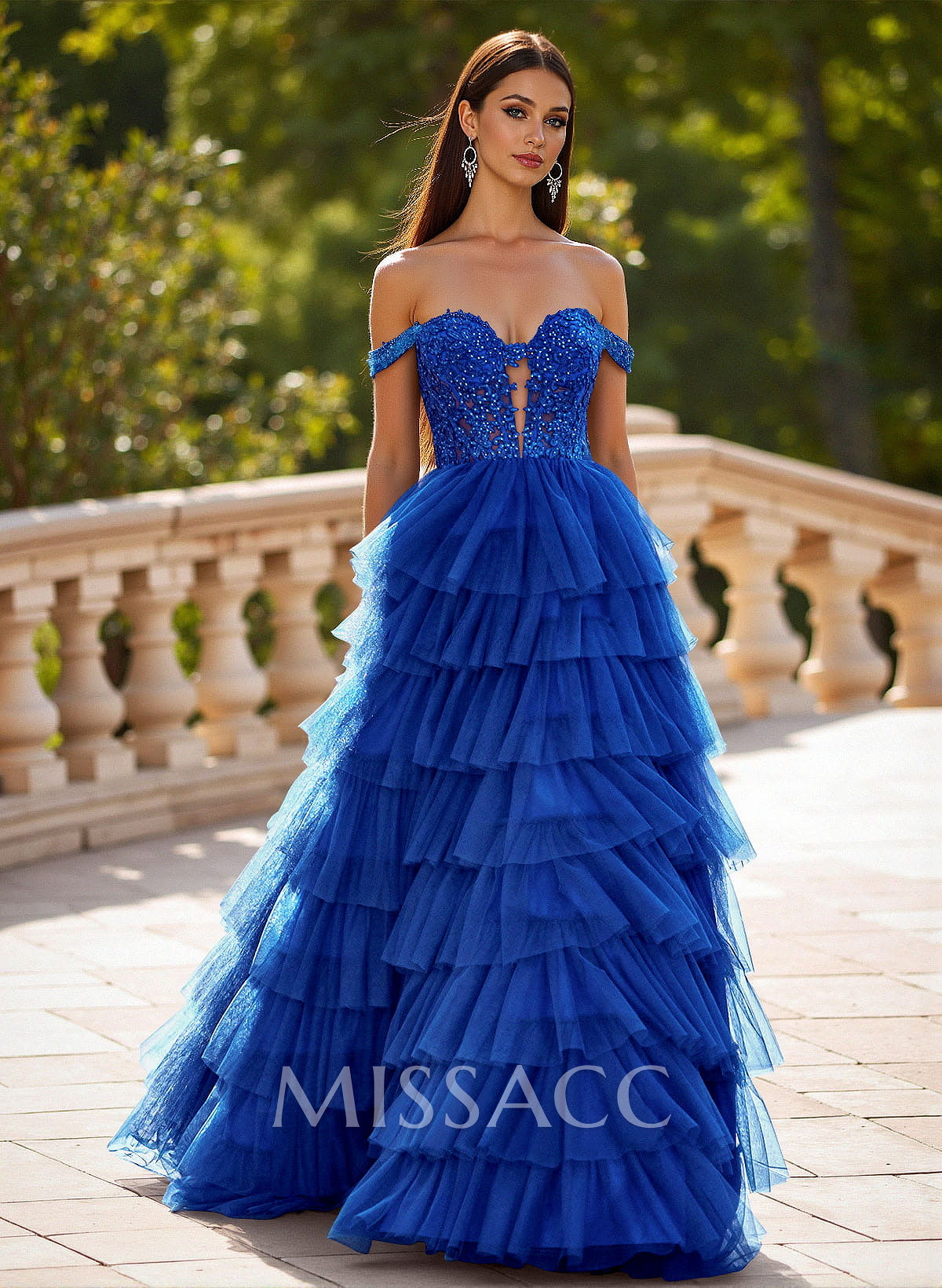 Elegant Off-The-Shoulder A-Line Sweep Train Tulle Prom Dresses With Lace Elegant Off-The-Shoulder A-Line Sweep Train Tulle Prom Dresses With Lace