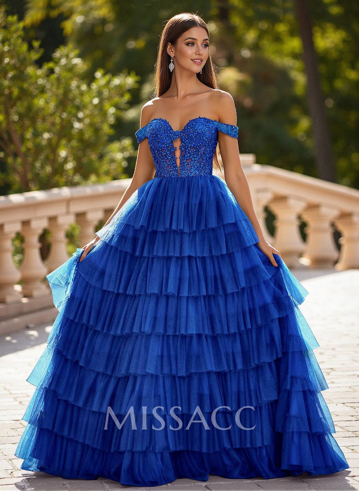 Elegant Off-The-Shoulder A-Line Sweep Train Tulle Prom Dresses With Lace Elegant Off-The-Shoulder A-Line Sweep Train Tulle Prom Dresses With Lace