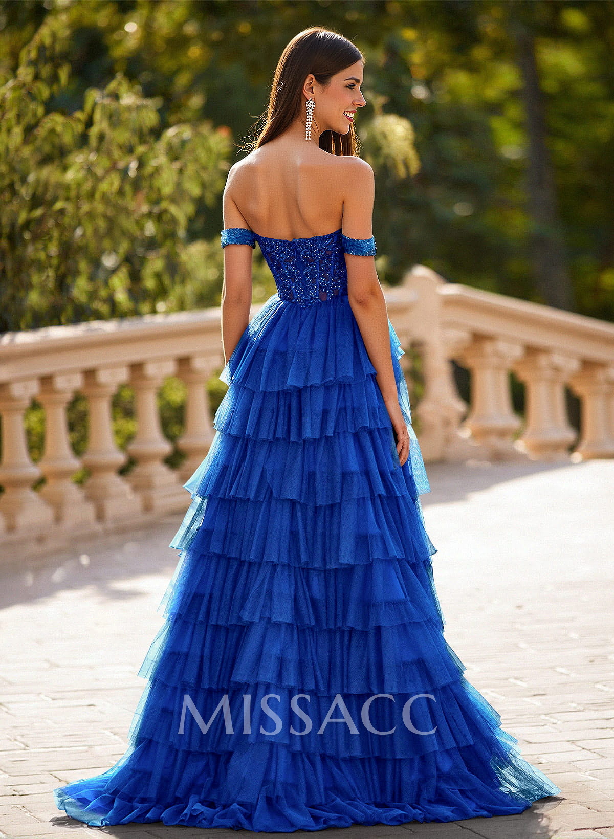 Elegant Off-The-Shoulder A-Line Sweep Train Tulle Prom Dresses With Lace Elegant Off-The-Shoulder A-Line Sweep Train Tulle Prom Dresses With Lace