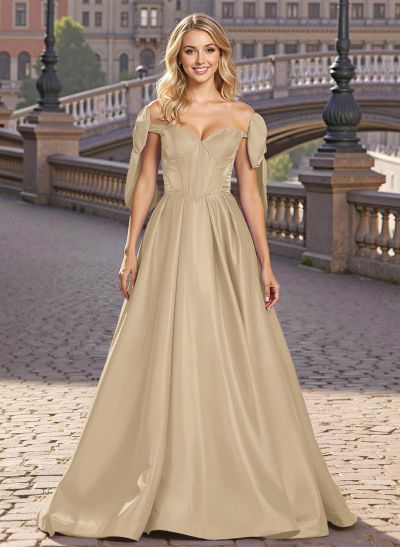 Sweet & Flow A-Line Off-The-Shoulder Satin Prom Dresses With Bow(s)