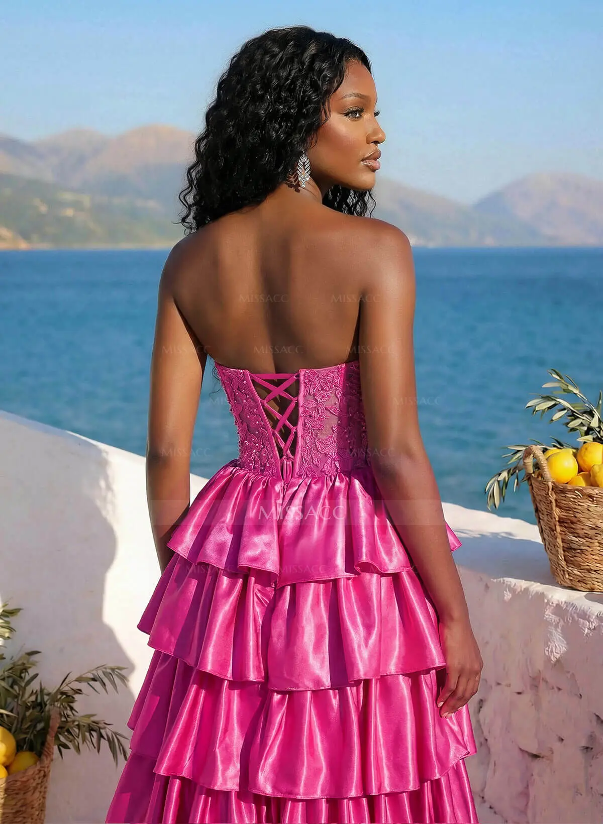 Unique Lace Sweetheart A-Line High Split Tiered Floor-Length