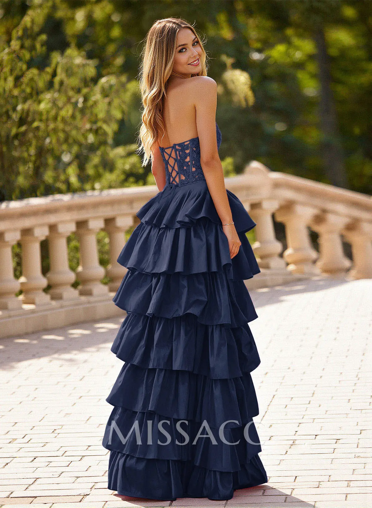 Unique Lace Sweetheart A-Line High Split Tiered Floor-Length