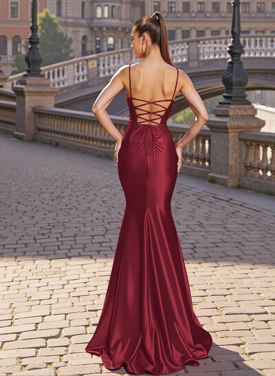 Trumpet Scoop Neck Sleeveless Sweep Train Satin With High Split