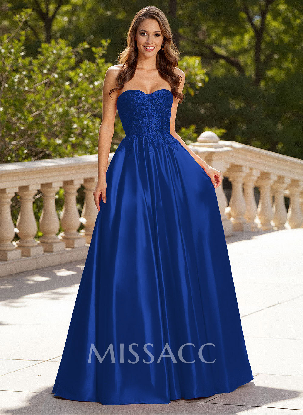 Elegant Lace Sweetheart Pockets A-Line Sweep Train Satin Prom Dresses Elegant Lace Sweetheart Pockets A-Line Sweep Train Satin Prom Dresses