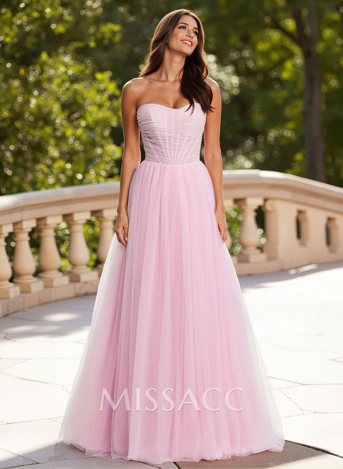 Dreamy Sweetheart Ruched Illusion Corset A-Line Sweep Train Tulle Prom Dresses Dreamy Sweetheart Ruched Illusion Corset A-Line Sweep Train Tulle Prom Dresses
