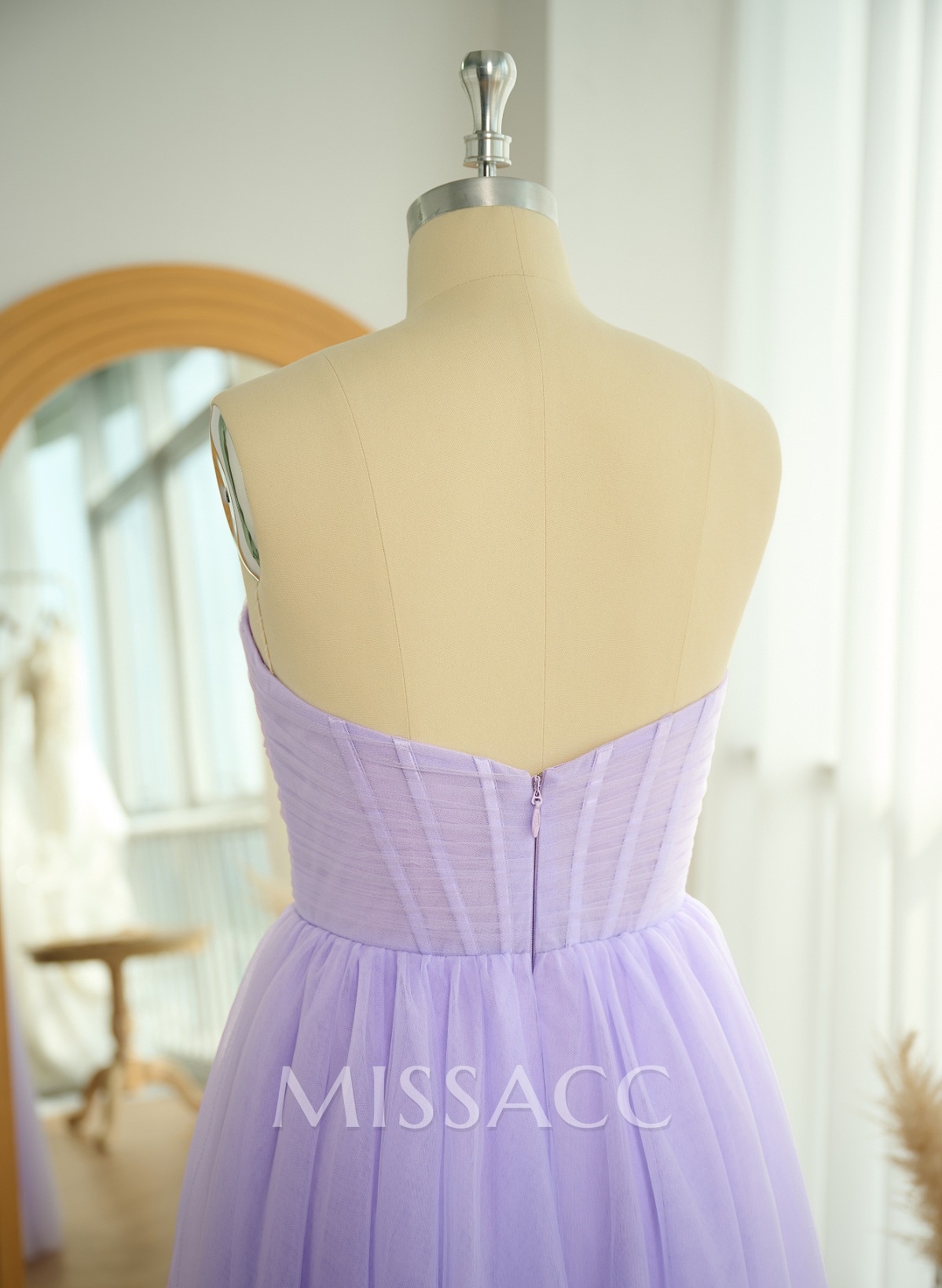 Dreamy Sweetheart Ruched Illusion Corset A-Line Sweep Train Tulle Prom Dresses