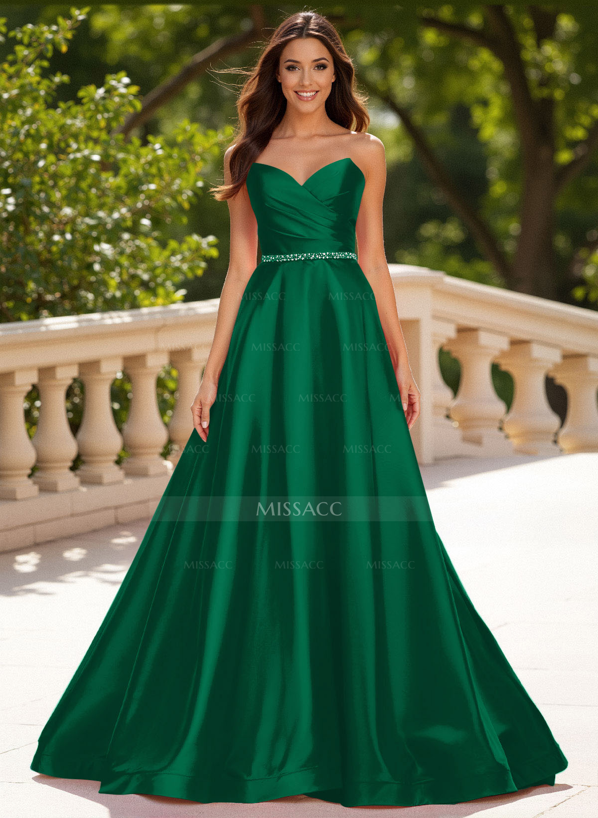 Elegant Sweetheart A-Line Sweep Train Satin Prom Dresses With