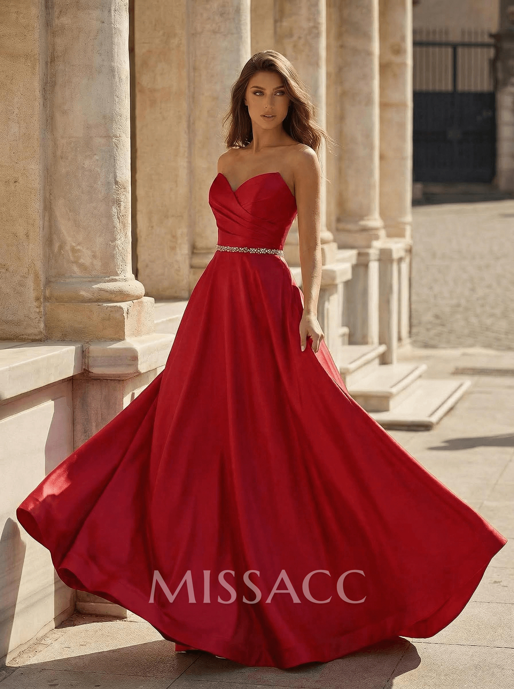 Elegant Sweetheart A-Line Sweep Train Satin Prom Dresses With Sequins Elegant Sweetheart A-Line Sweep Train Satin Prom Dresses With Sequins