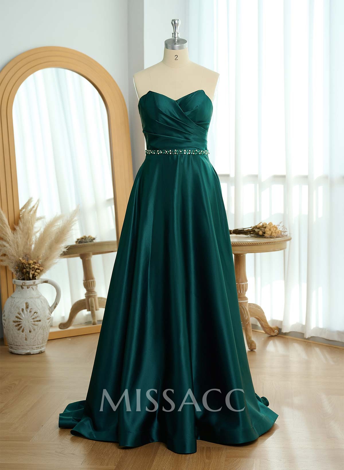 Elegant Sweetheart A-Line Sweep Train Satin Prom Dresses With Sequins Elegant Sweetheart A-Line Sweep Train Satin Prom Dresses With Sequins