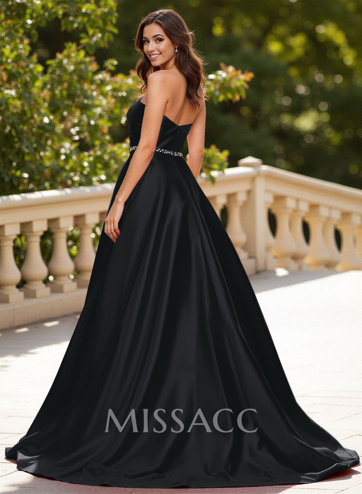 Elegant Sweetheart A-Line Sweep Train Satin Prom Dresses With Sequins
