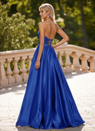 Elegant Sweetheart A-Line Floor-Length Satin Prom Dresses With Bow(s)