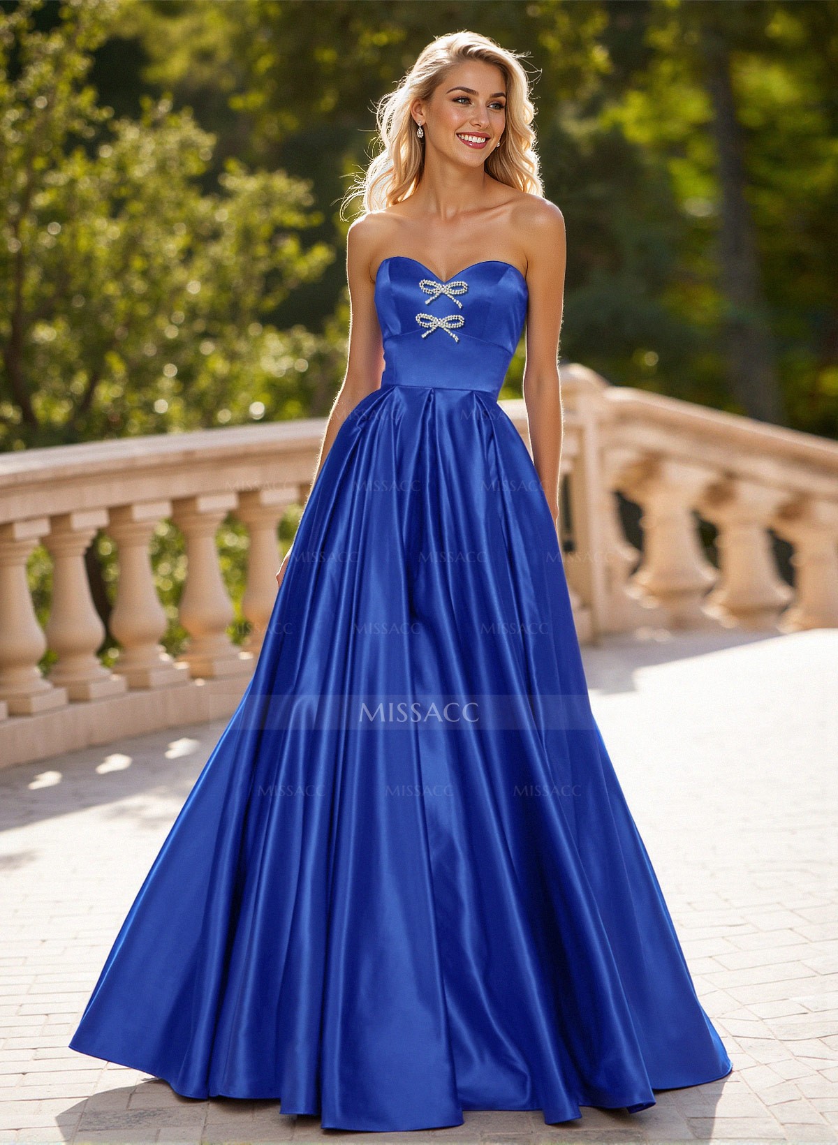 Elegant Sweetheart A-Line Floor-Length Satin Prom Dresses With Bow(s)