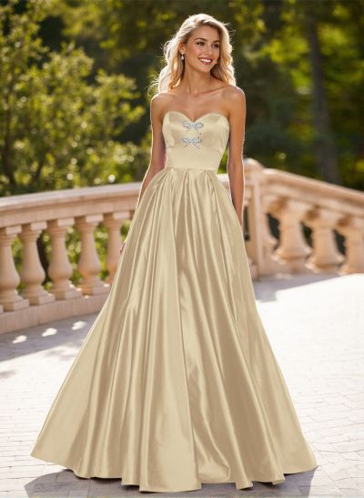 Elegant Sweetheart A-Line Floor-Length Satin Prom Dresses With Bow(s)