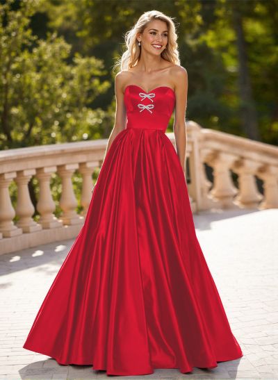 Elegant Sweetheart A-Line Floor-Length Satin Prom Dresses With Bow(s)
