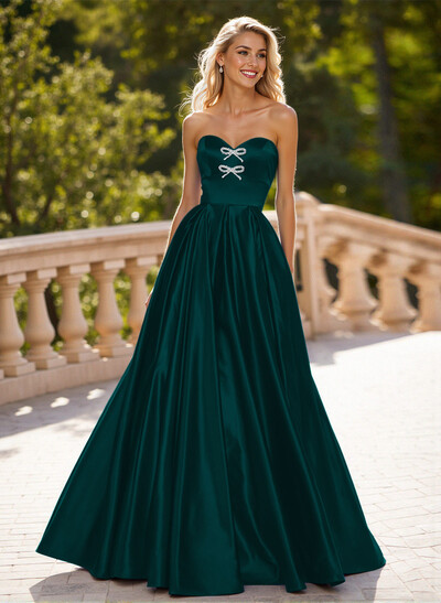 Elegant Sweetheart A-Line Floor-Length Satin Prom Dresses With Bow(s)