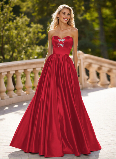 Elegant Sweetheart A-Line Floor-Length Satin Prom Dresses With Bow(s)