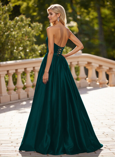 Elegant Sweetheart A-Line Floor-Length Satin Prom Dresses With Bow(s)