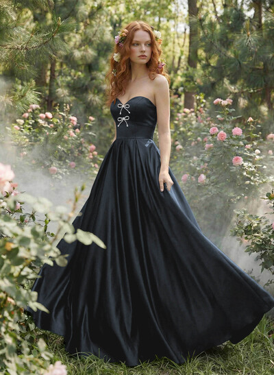 Elegant Sweetheart A-Line Floor-Length Satin Prom Dresses With Bow(s)