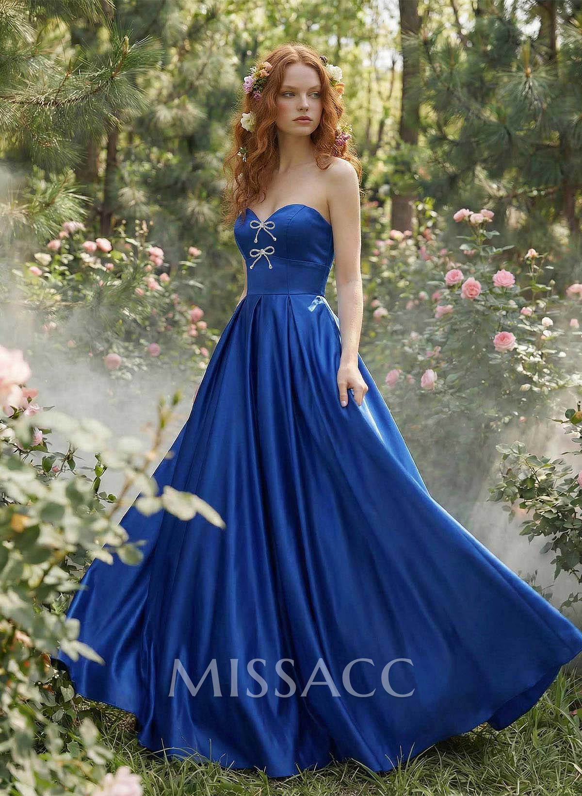 Elegant Sweetheart A-Line Floor-Length Satin Prom Dresses With Bow(s) Elegant Sweetheart A-Line Floor-Length Satin Prom Dresses With Bow(s)