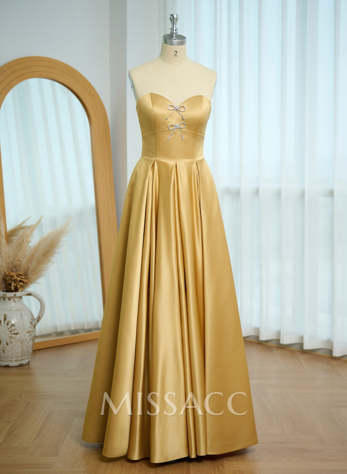 Elegant Sweetheart A-Line Floor-Length Satin Prom Dresses With Bow(s) Elegant Sweetheart A-Line Floor-Length Satin Prom Dresses With Bow(s)
