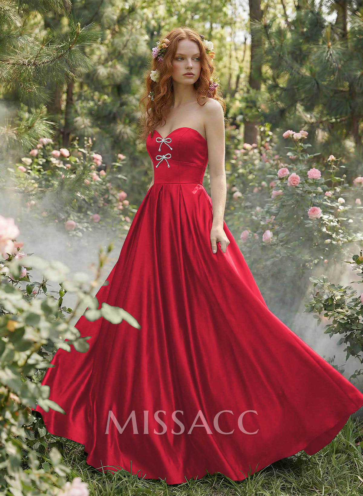 Elegant Sweetheart A-Line Floor-Length Satin Prom Dresses With Bow(s)