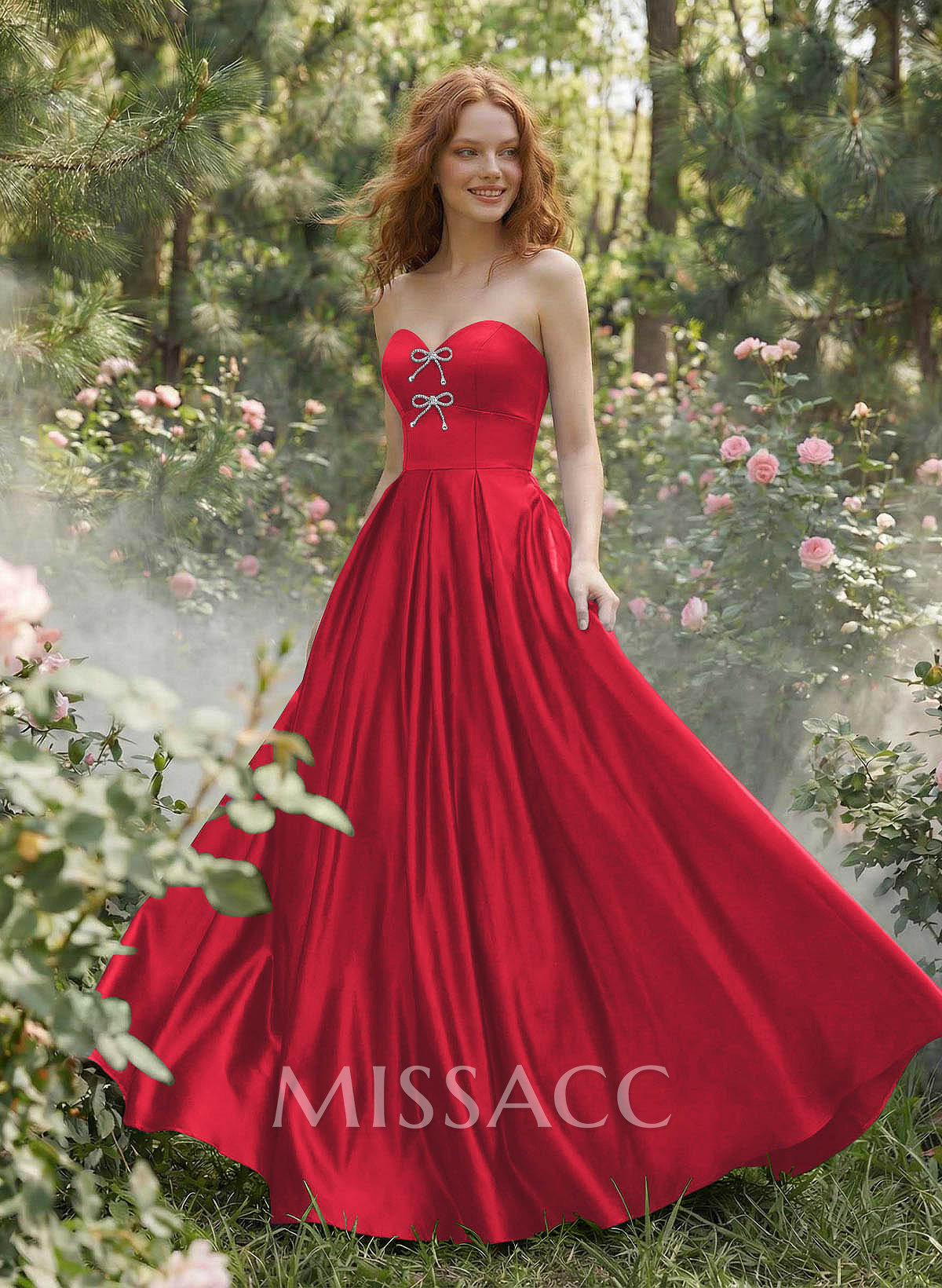 Elegant Sweetheart A-Line Floor-Length Satin Prom Dresses With Bow(s)