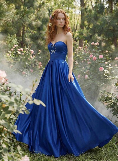 Elegant Sweetheart A-Line Floor-Length Satin Prom Dresses With Bow(s)
