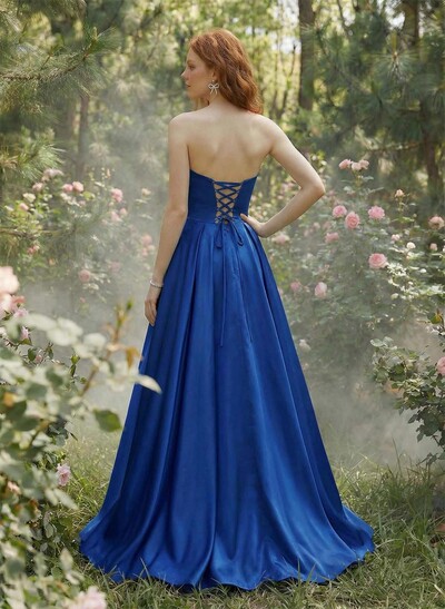Elegant Sweetheart A-Line Floor-Length Satin Prom Dresses With Bow(s)
