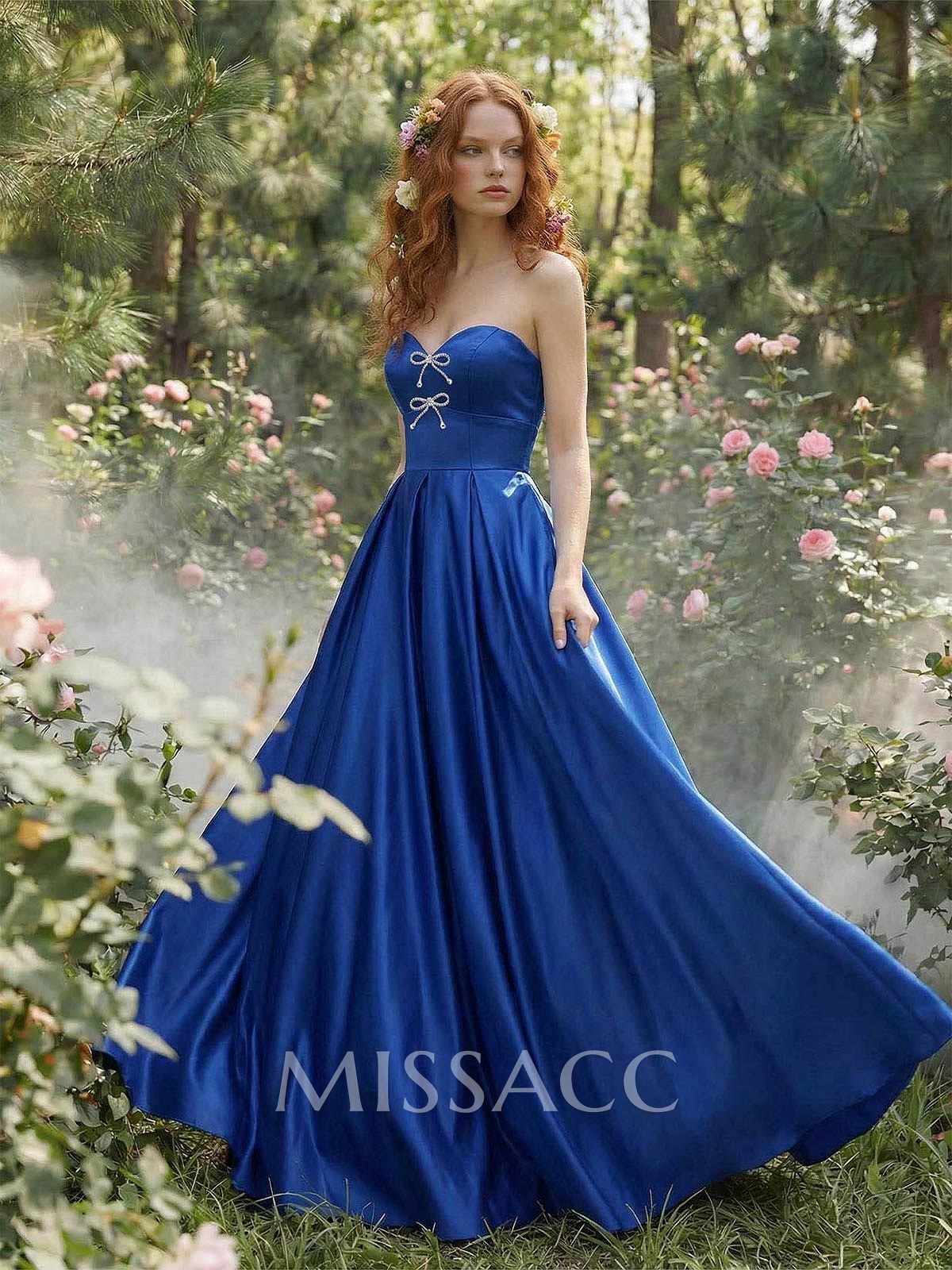 Elegant Sweetheart A-Line Floor-Length Satin Prom Dresses With Bow(s) Elegant Sweetheart A-Line Floor-Length Satin Prom Dresses With Bow(s)