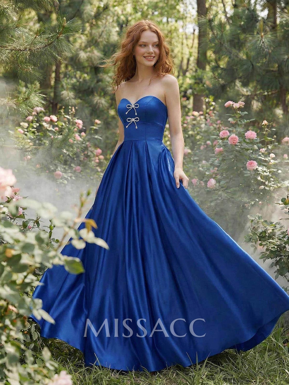 Elegant Sweetheart A-Line Floor-Length Satin Prom Dresses With Bow(s) Elegant Sweetheart A-Line Floor-Length Satin Prom Dresses With Bow(s)